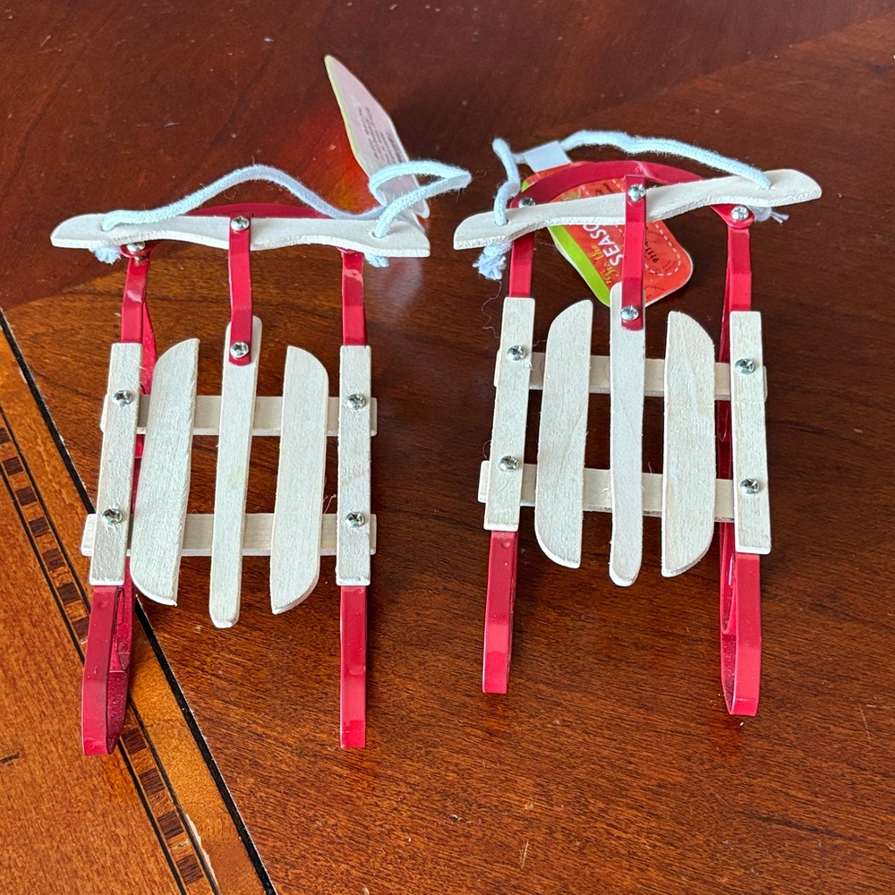 Festive Red and Tan Sled Ornaments